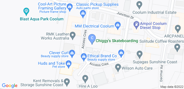 Map to Chiggy’s Skateboarding Indoor Skate Park